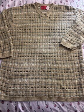 Liz Claiborne Tan Multicolor V-Neck Sweater